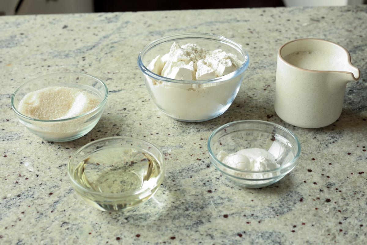 cake ingredients on the kitchen counter
