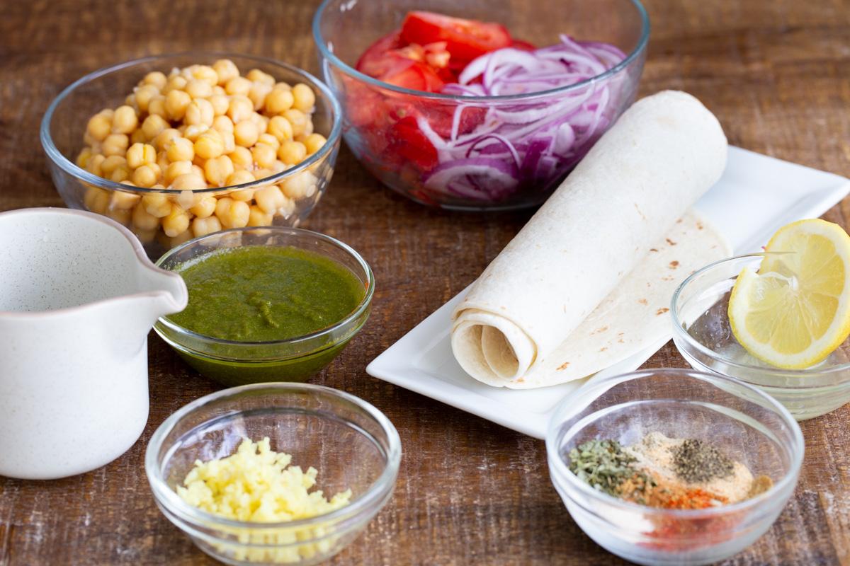 ingredients needed for chickpea chutney wraps