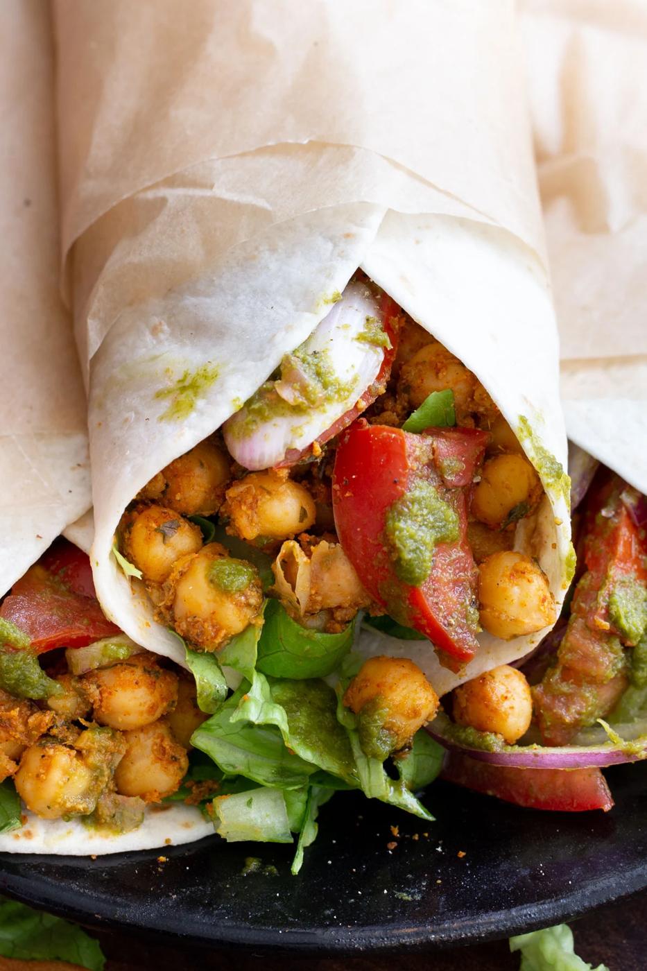 Chickpea Kathi Rolls – Chickpea Chutney Wraps