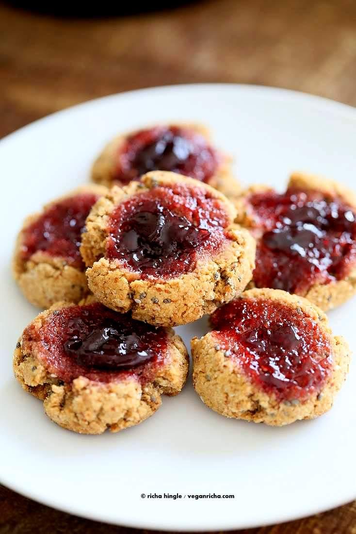 Cherry Almond Thumbprint Cookies - Almond Pulp Cookies | Pitzn #vegan #cookie #oilfree #nutbutter