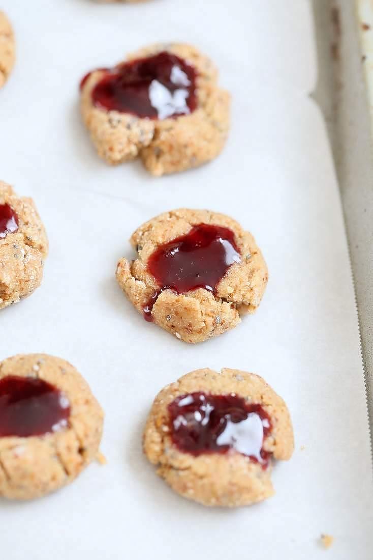 Cherry Almond Thumbprint Cookies - Almond Pulp Cookies | Pitzn
