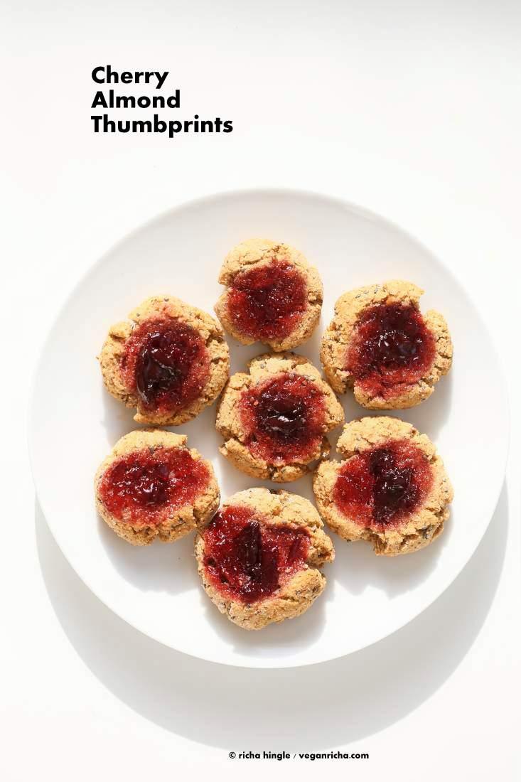 Cherry Almond Thumbprint Cookies - Almond Pulp Cookies | Pitzn