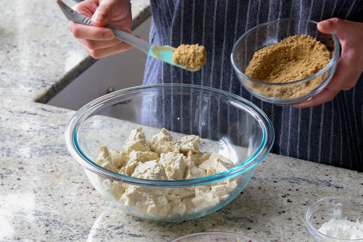 adding angrara spice mix to the tofu
