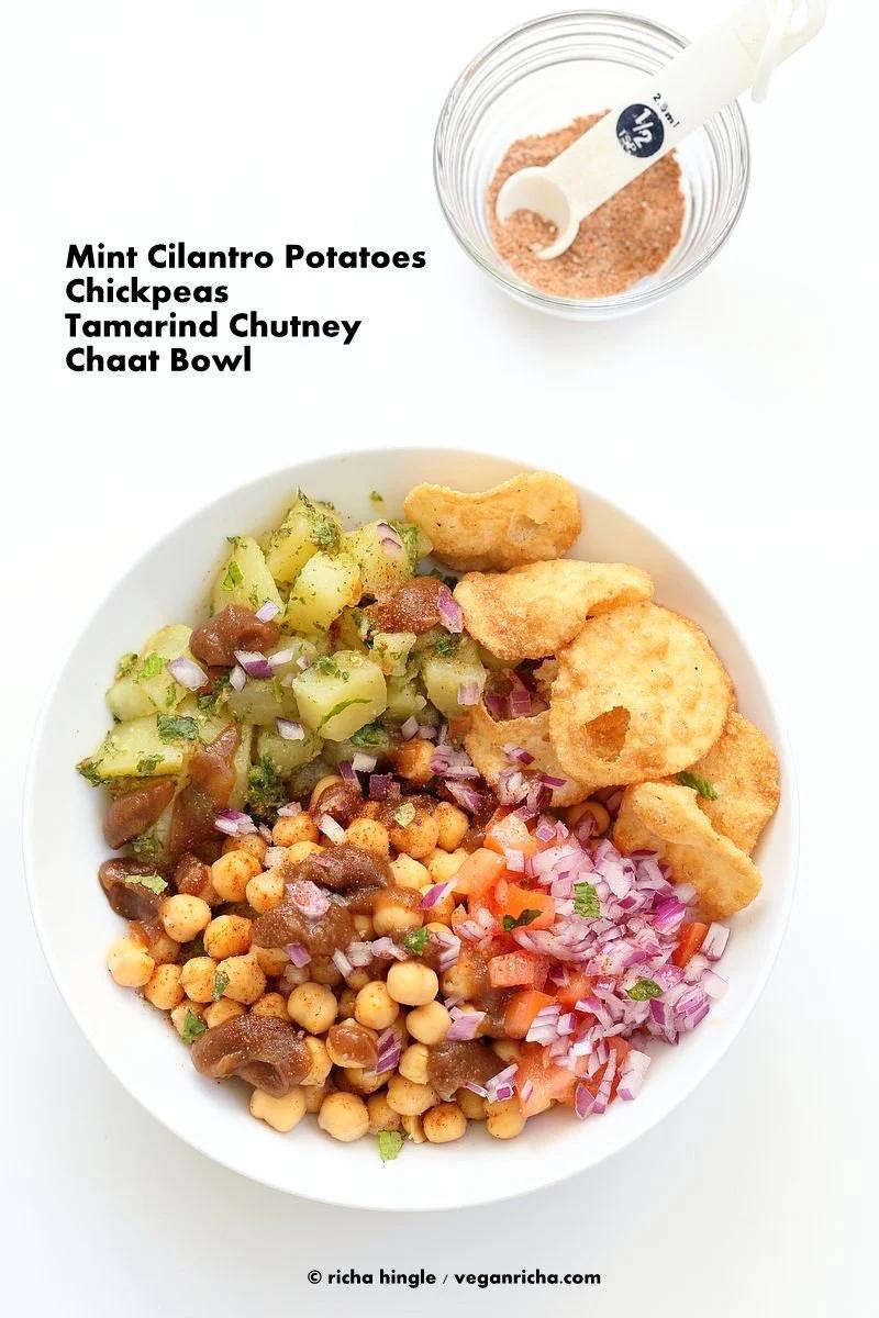Chickpea Aloo Chaat Bowl with Date Tamarind Chutney