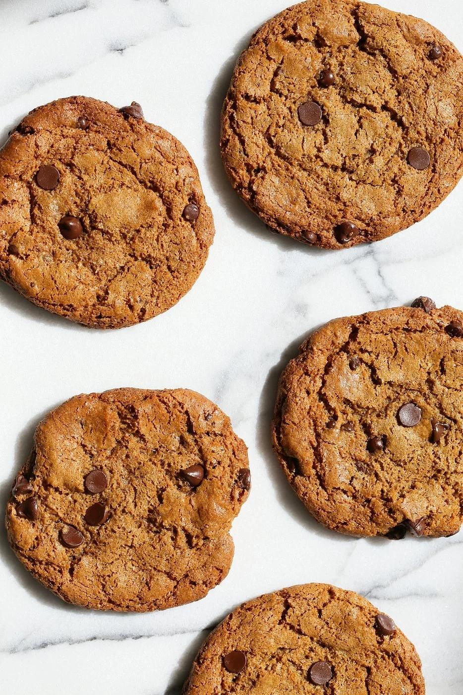 These huge Chickpea Flour Chocolate Chip Cookies are chewy and a perfect treat. These cookies need 1 Bowl, are grain-free, gluten-free vegan and can be made nut-free. | VeganRicha.com
