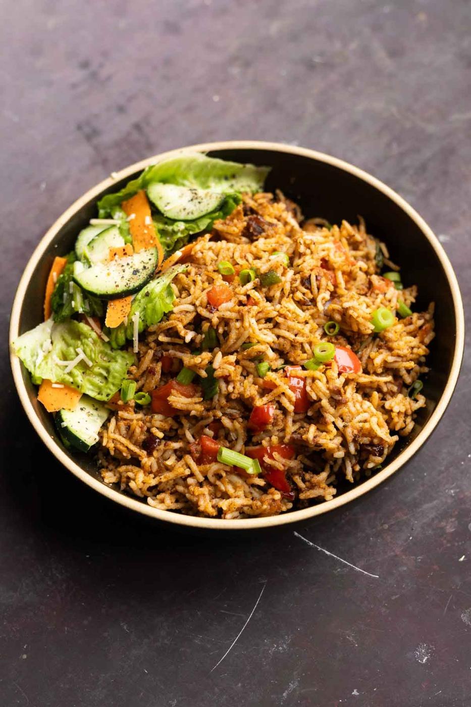 chickpea mushroom spiced rice on a plate
