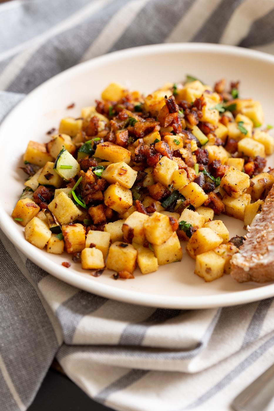 Chickpea Tofu Breakfast Scramble on a white plate