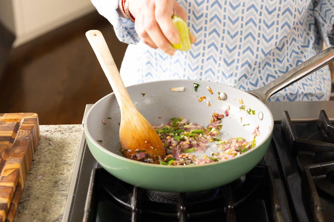 adding sauces to the pan