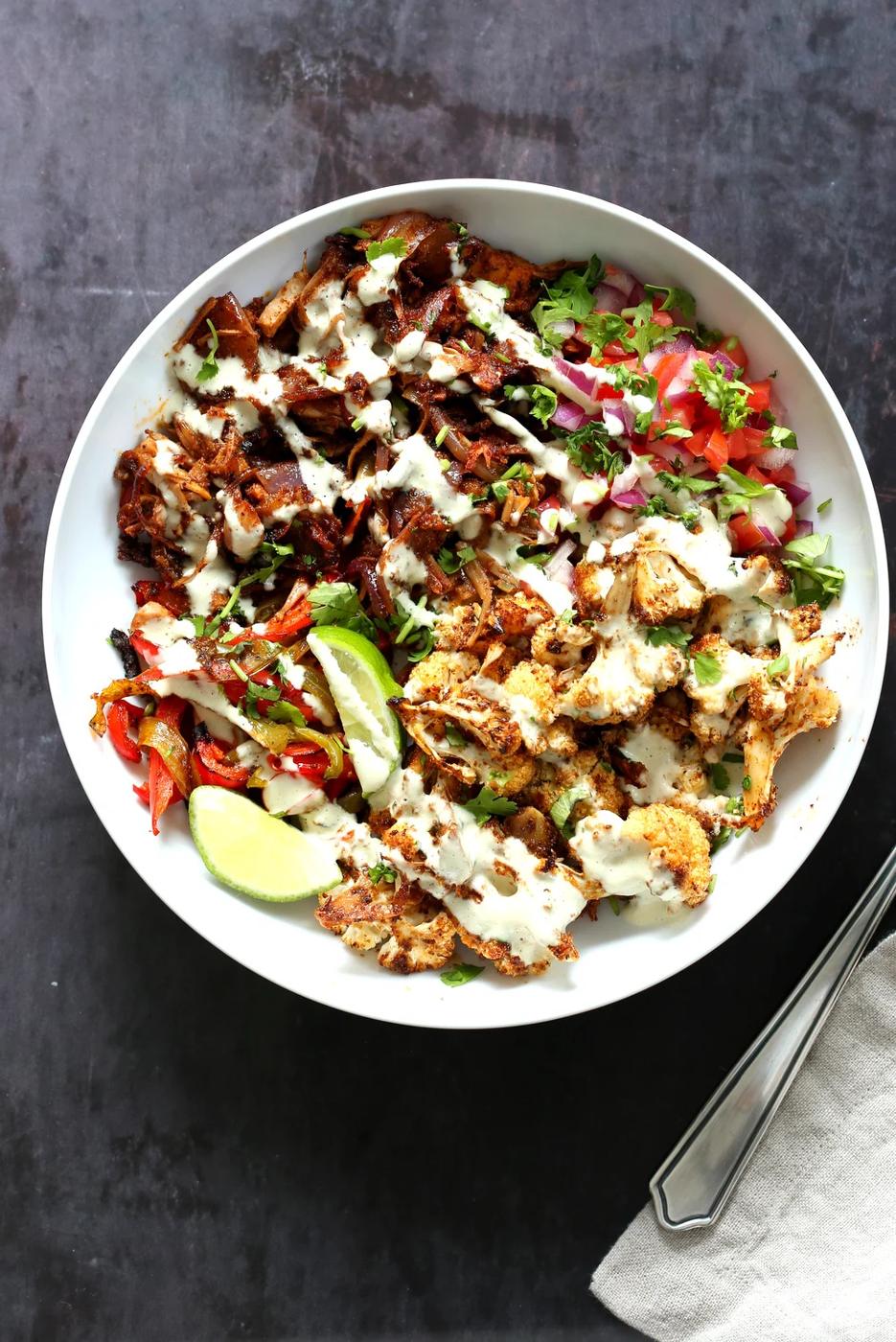 Chili Lime Roasted Veggies & Jackfruit with Jalapeno Cream Sauce