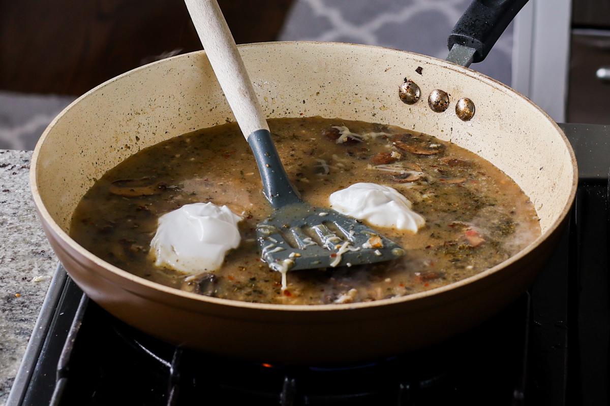 adding non-dairy yogurt to the pan