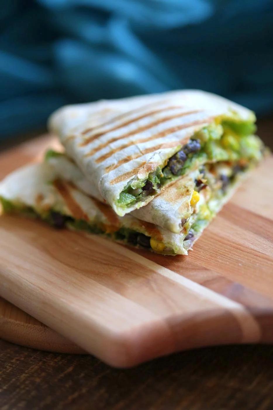 Chimichurri Sweet Potato Black Bean Quesadilla - 10 minute Grilled Quesadillas with Beans. Roasted Sweet Potatoes, Peppers and Chimichurri. #Vegan #Nutfree #Soyfree #Recipe. Can be #Glutenfree #veganricha ! VeganRicha.com