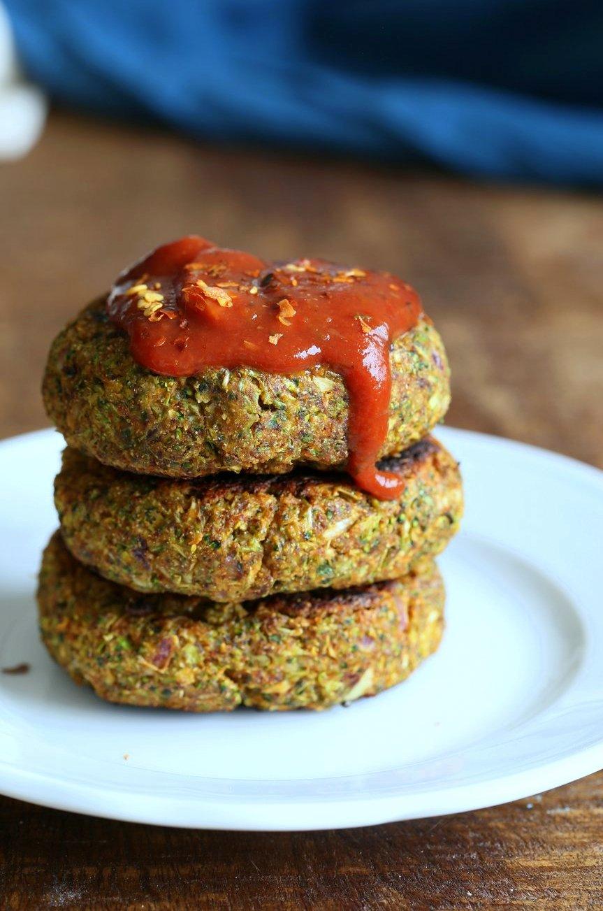 Smoky Spicy Broccoli Fritters with Chickpea flour and spices. Quick and Easy Snack or breakfast. Vegan Gluten-free Nut-free Soy-free Recipe | VeganRicha.com