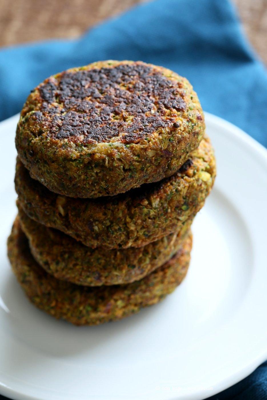 Smoky Spicy Broccoli Fritters with Chickpea flour and spices. Quick and Easy Snack or breakfast. Vegan Gluten-free Nut-free Soy-free Recipe | VeganRicha.com