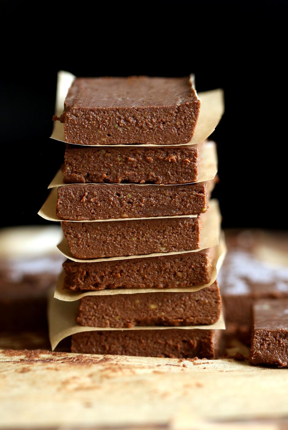 Vegan Chocolate Avocado Freezer Fudge Bars on parchment