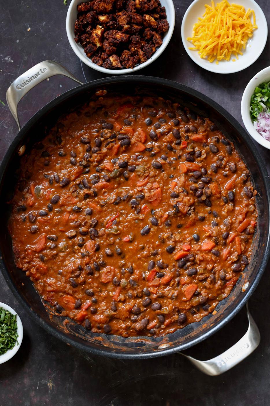 cooked beans in the pan before adding toppings