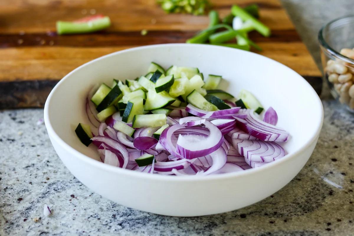 veggies in the mixing bowl