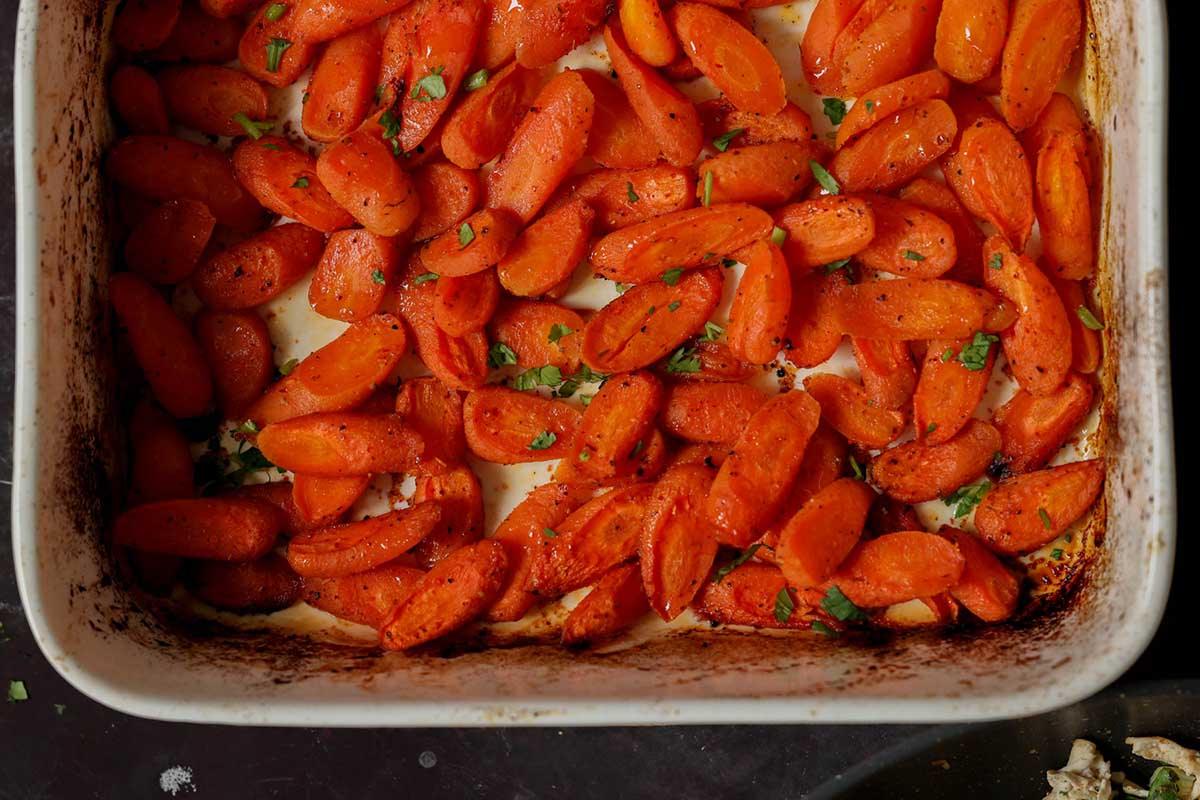 roasted carrots in the pan