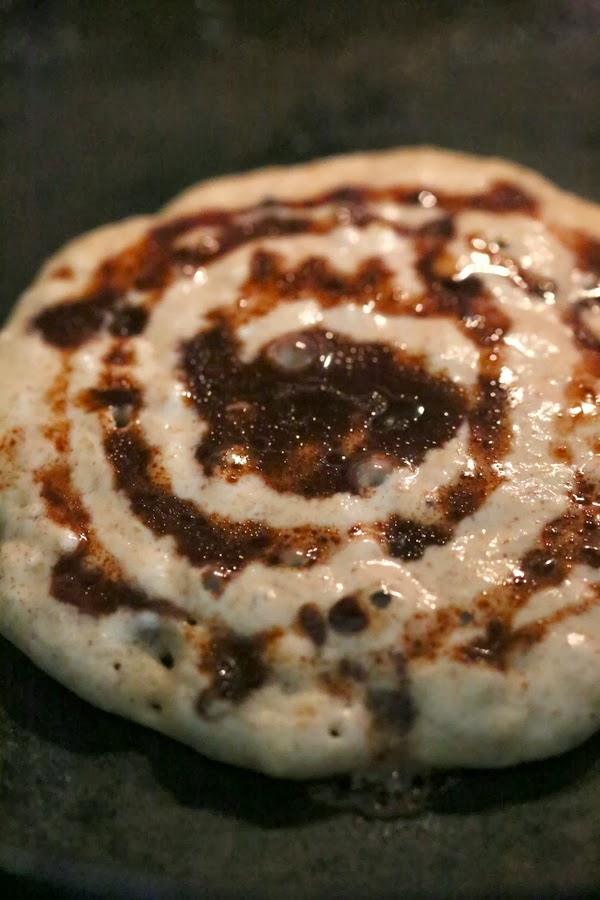 These Vegan Cinnamon Roll Pancakes use my multi-grain pancake mix. Delicious breakfast with With swirls of cinnamon sugar. soy-free, vegan recipe