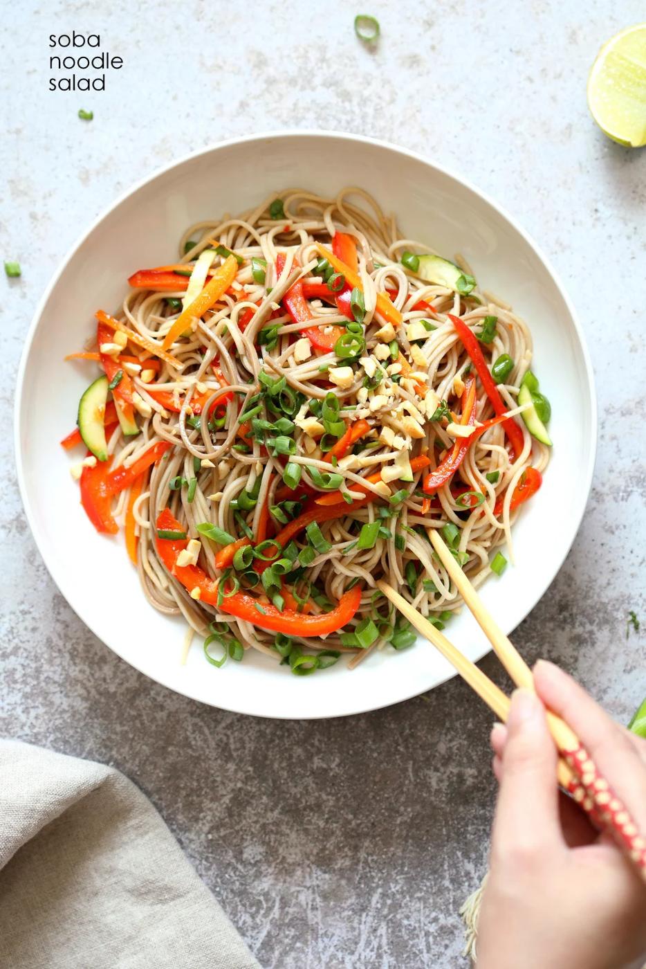 Cold Soba Noodle Salad Recipe with Sesame Ginger Dressing