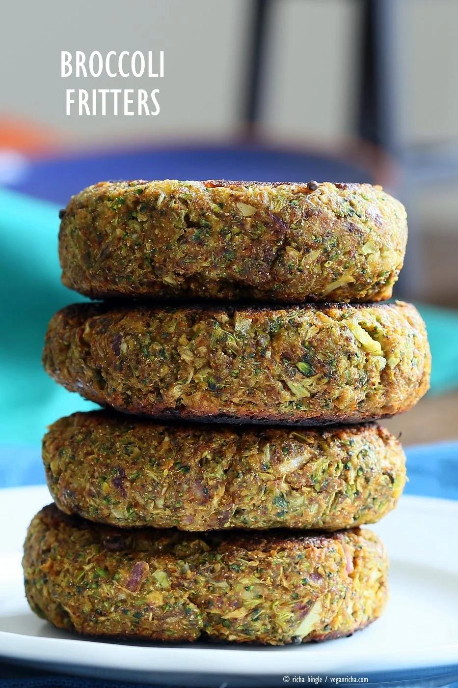 Smoky Spicy Broccoli Fritters with Chickpea flour and spices. Quick and Easy Snack or breakfast. Vegan Gluten-free Nut-free Soy-free Recipe | VeganRicha.com