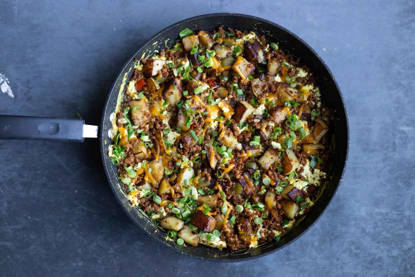 vegan country breakfast skillet in the pan