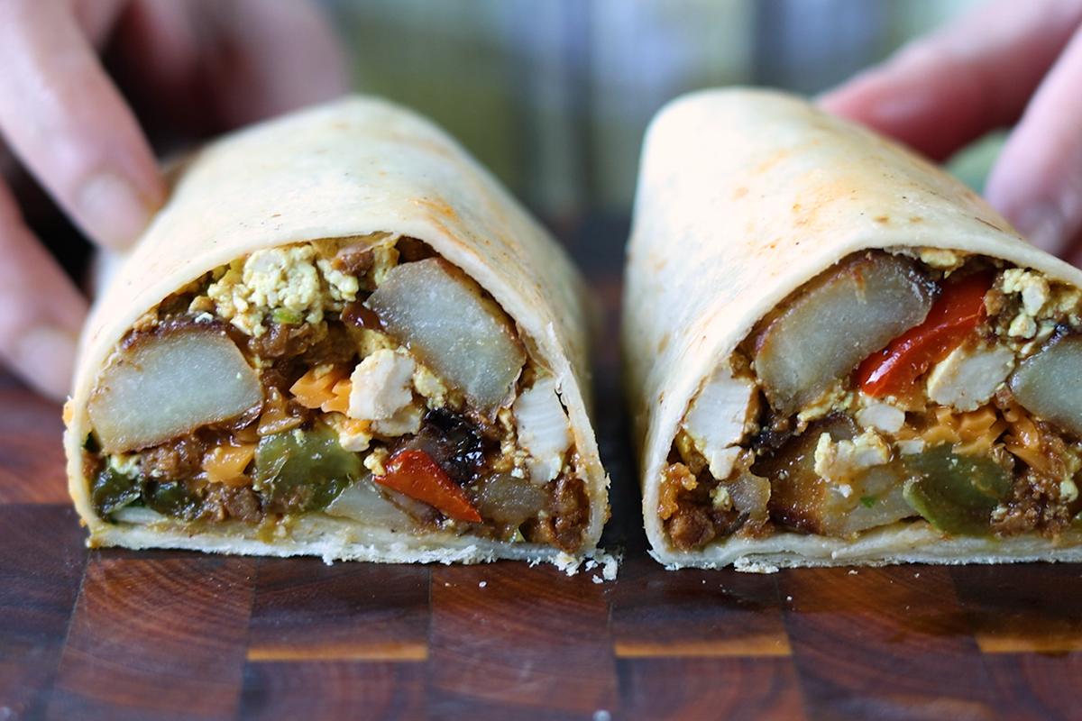 breakfast burrito made with the country breakfast skillet