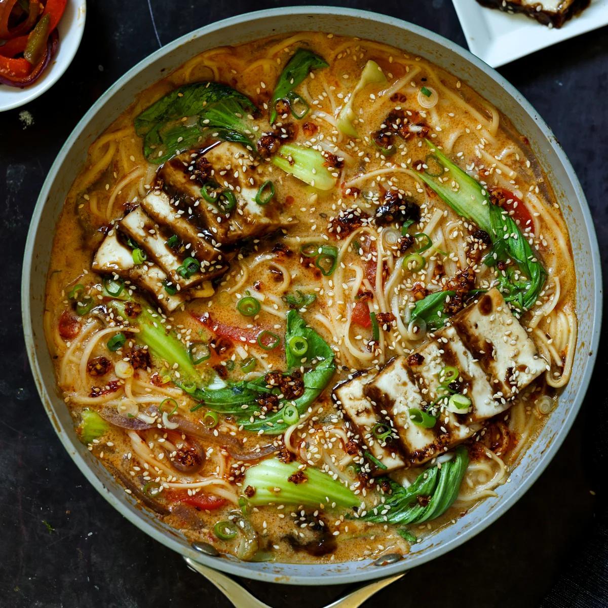 1-Pan Creamy Tahini Ramen with Teriyaki Tofu (nut-free)