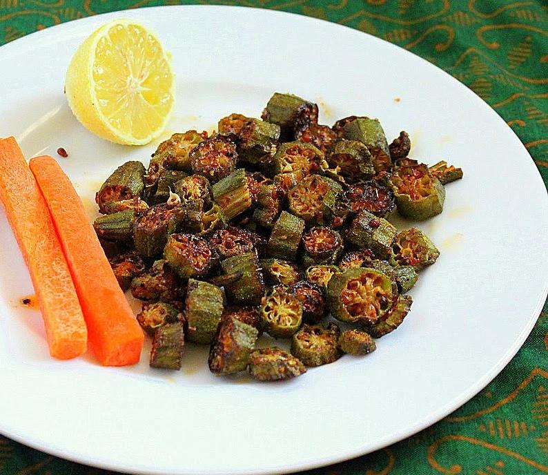 Crisp Okra with Indian Pickle spices. Achari Bhindi. Vegan recipe