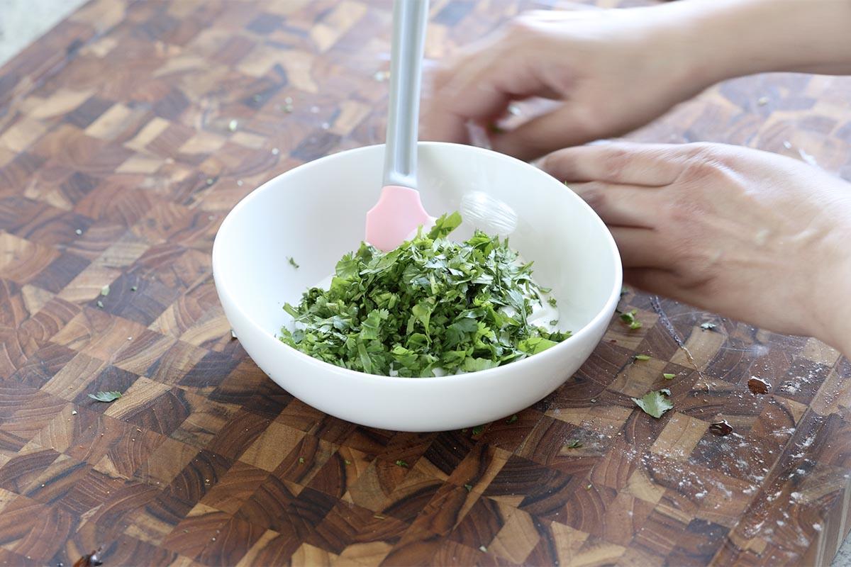 yogurt sauce ingredients in a bowl before mixing