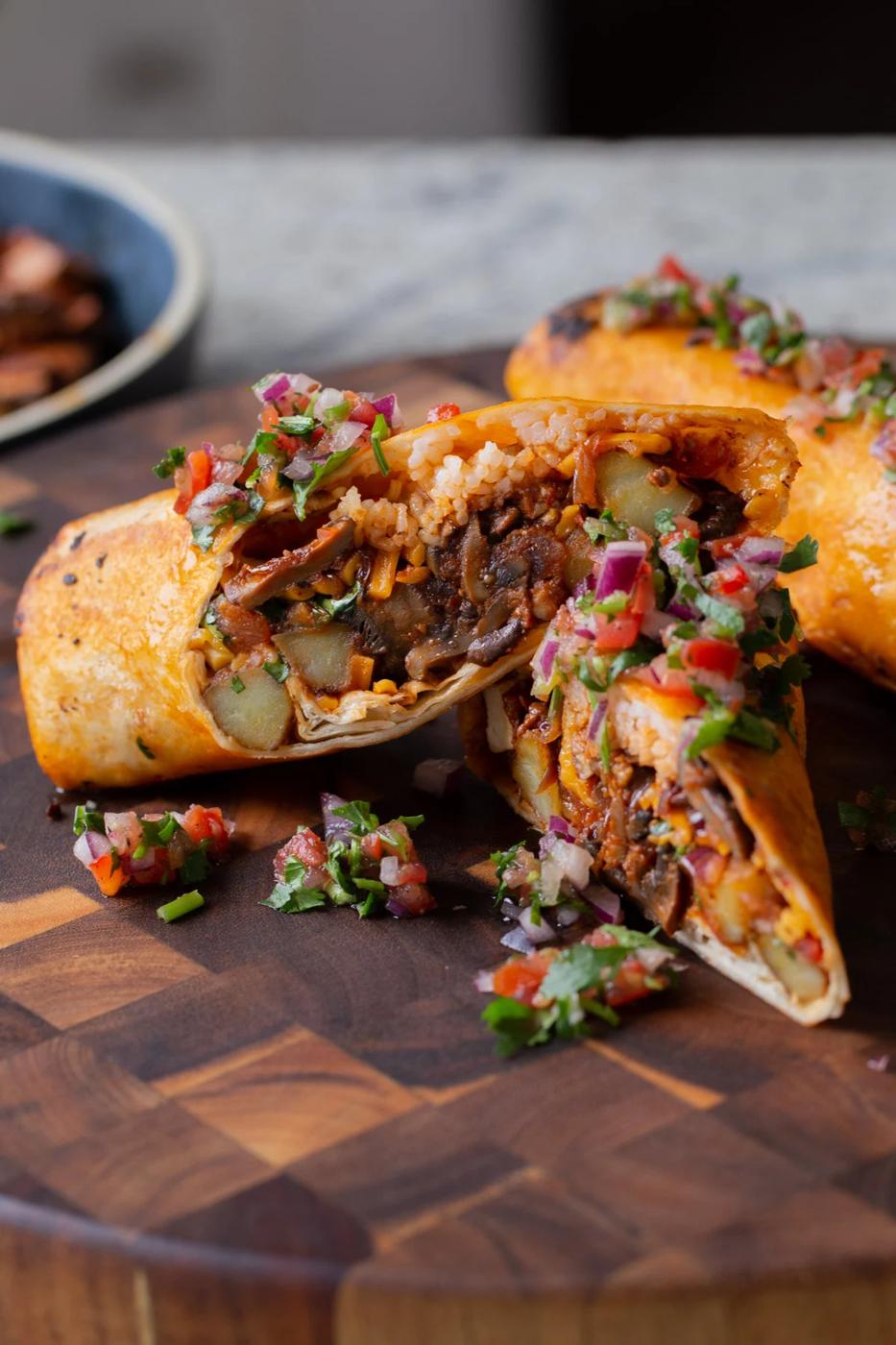 Crispy Tofu Burritos with Spicy Potatoes