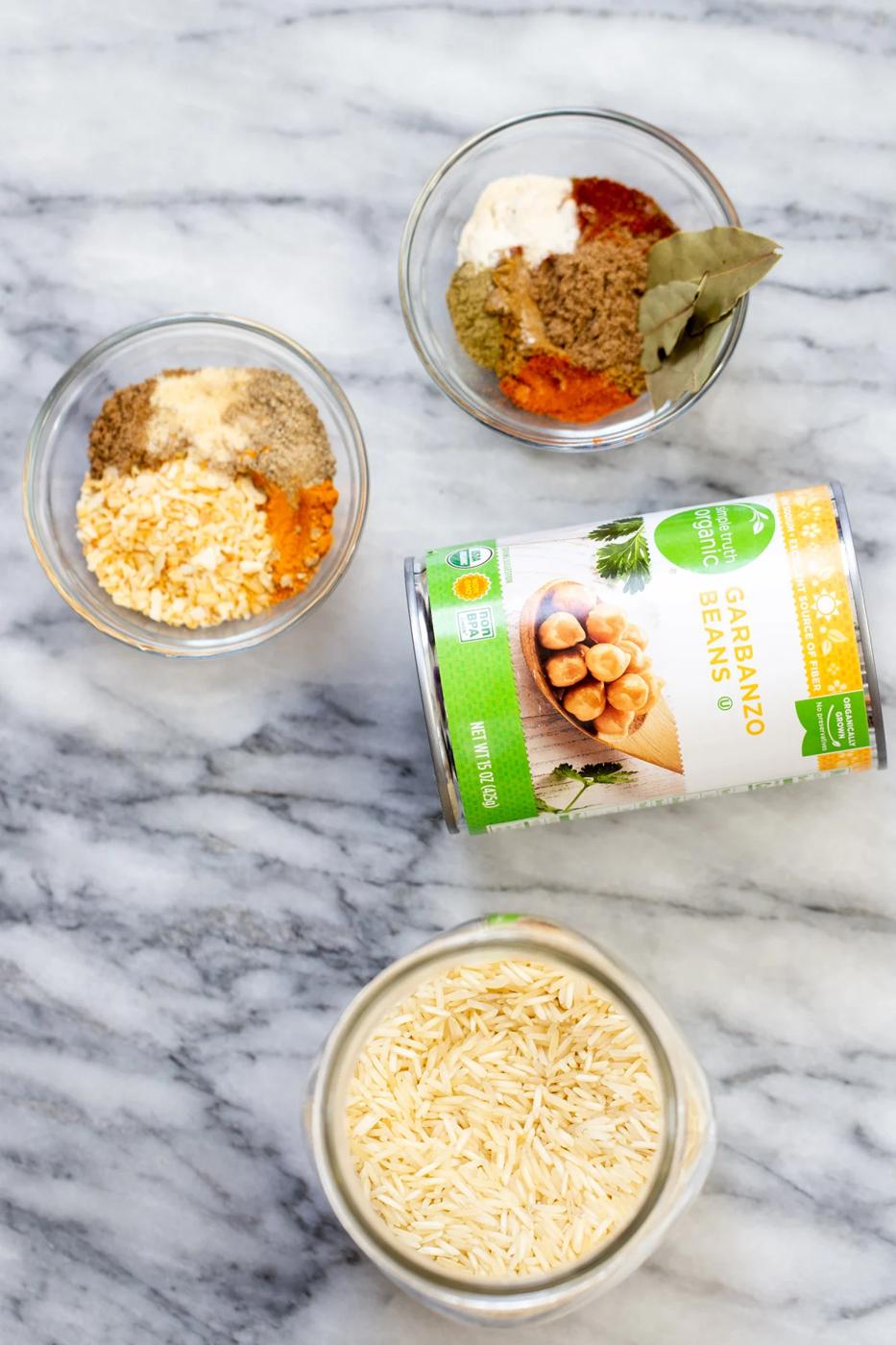 ingredients needed for making fried rice in a jar
