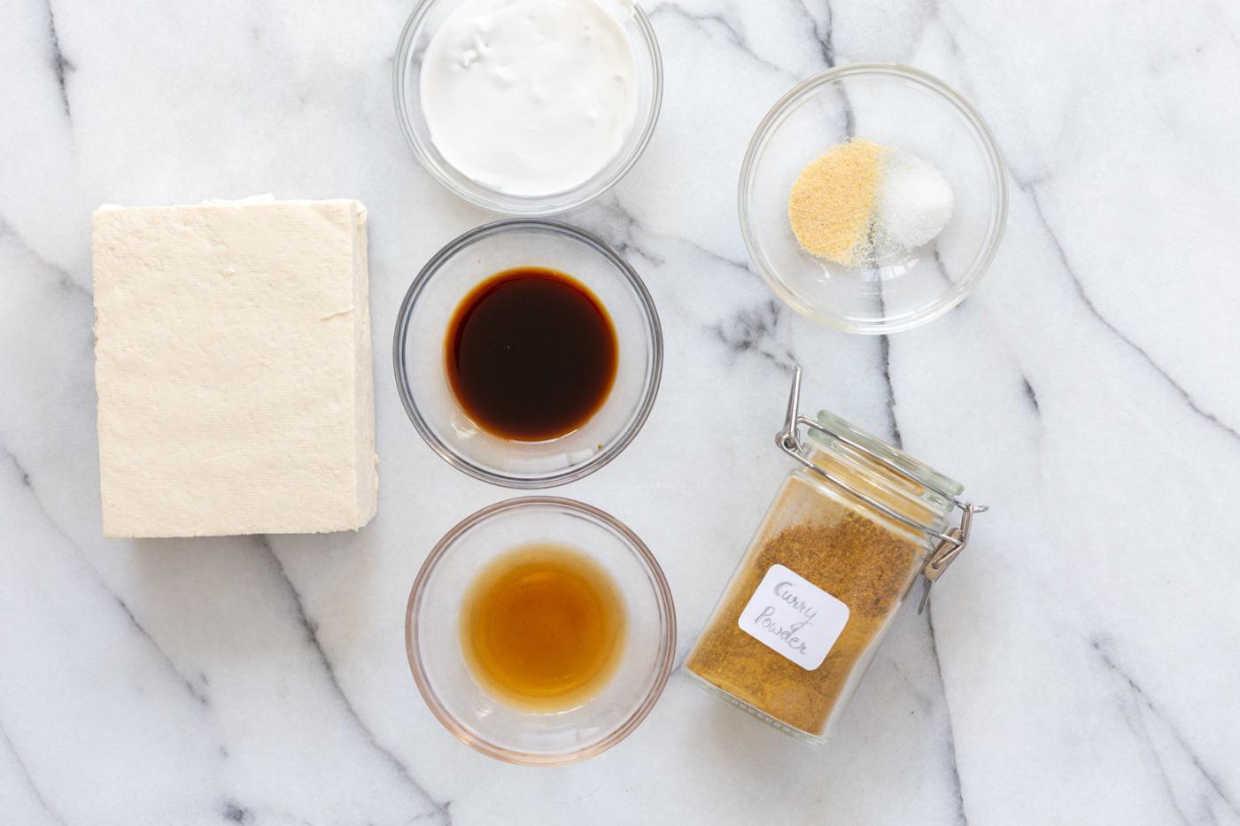 Ingredients for our Curried Tofu Banh Mi Sandwich in Bowls
