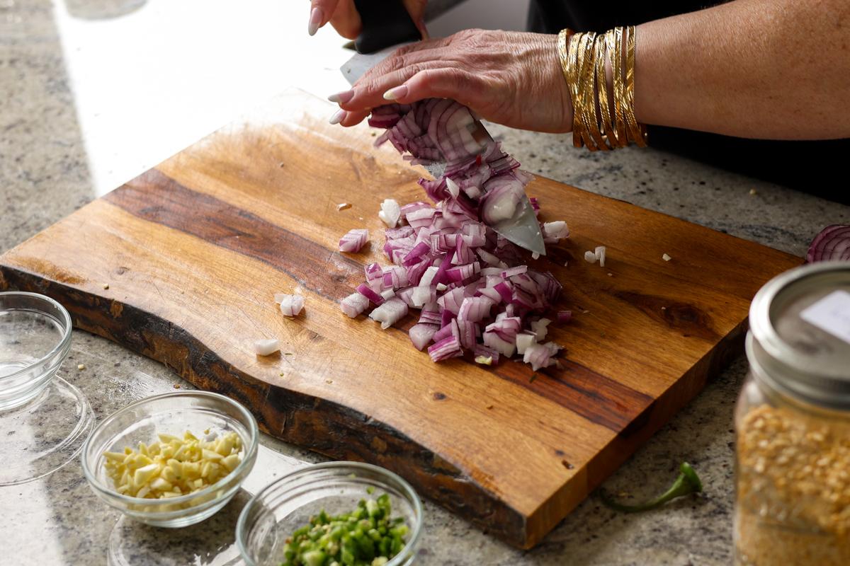 chopping the onion