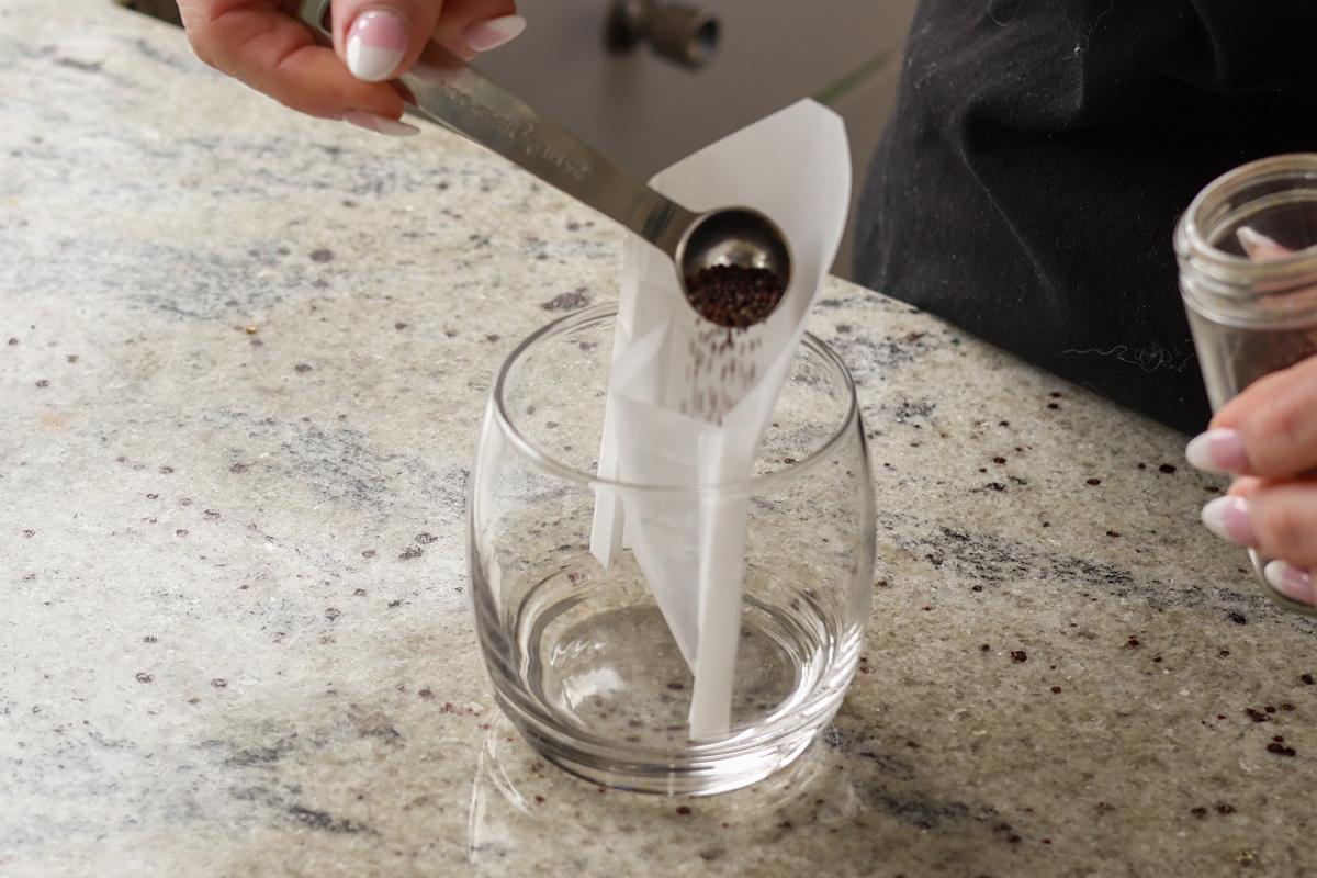 adding spices to the pouch