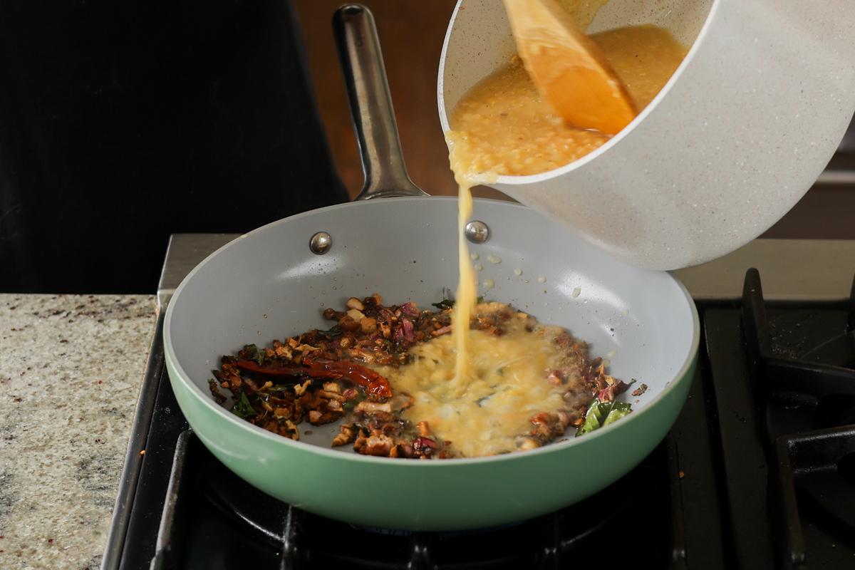adding cooked lentils to the cooked onion