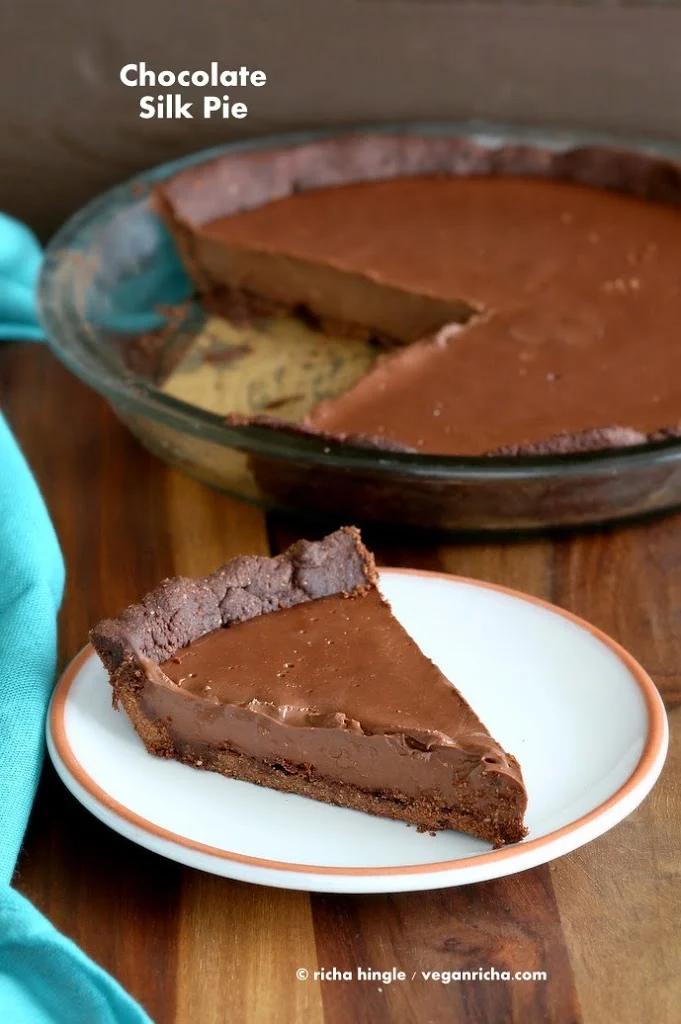 Dark Chocolate Silk Pie with Chocolate Almond Crust. Vegan Glutenfree Soyfree Recipe