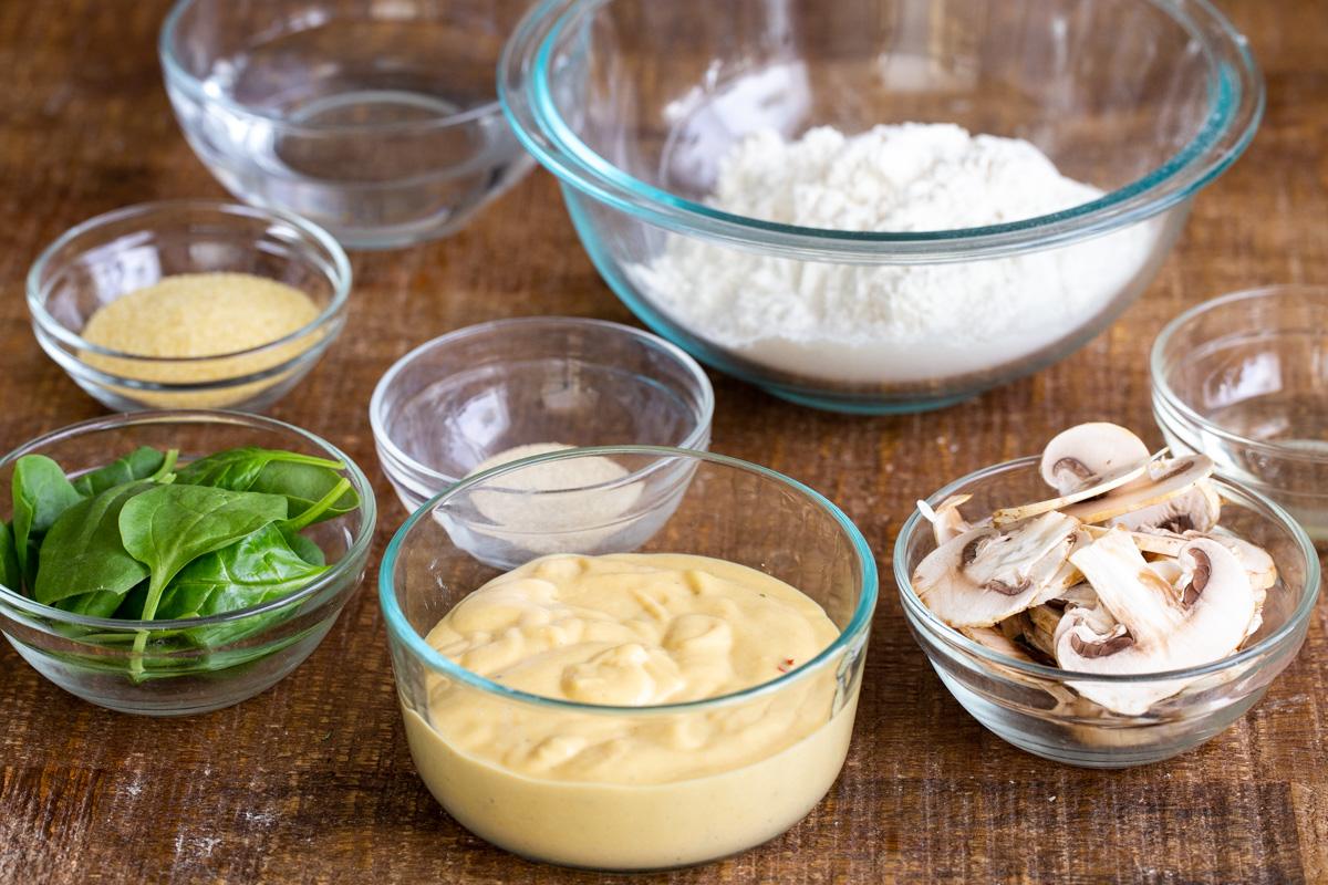 ingredients needed for making vegan deep dish pretzel crust pizza