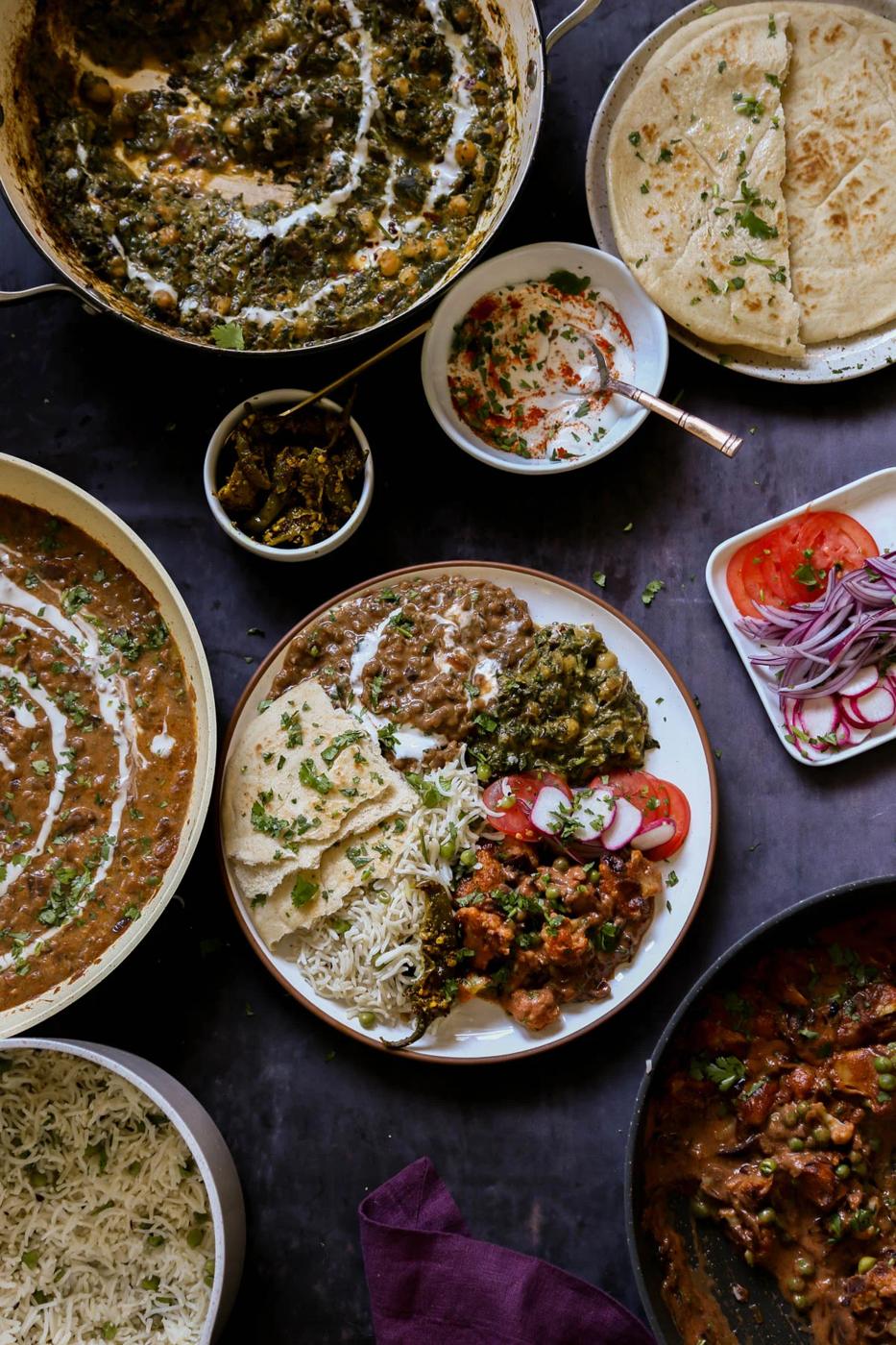 Diwali Party Menu (Vegan Indian Feast!) 1 Base sauce, Dal do pyaaza, Gobi matar makhani, Chana Saag