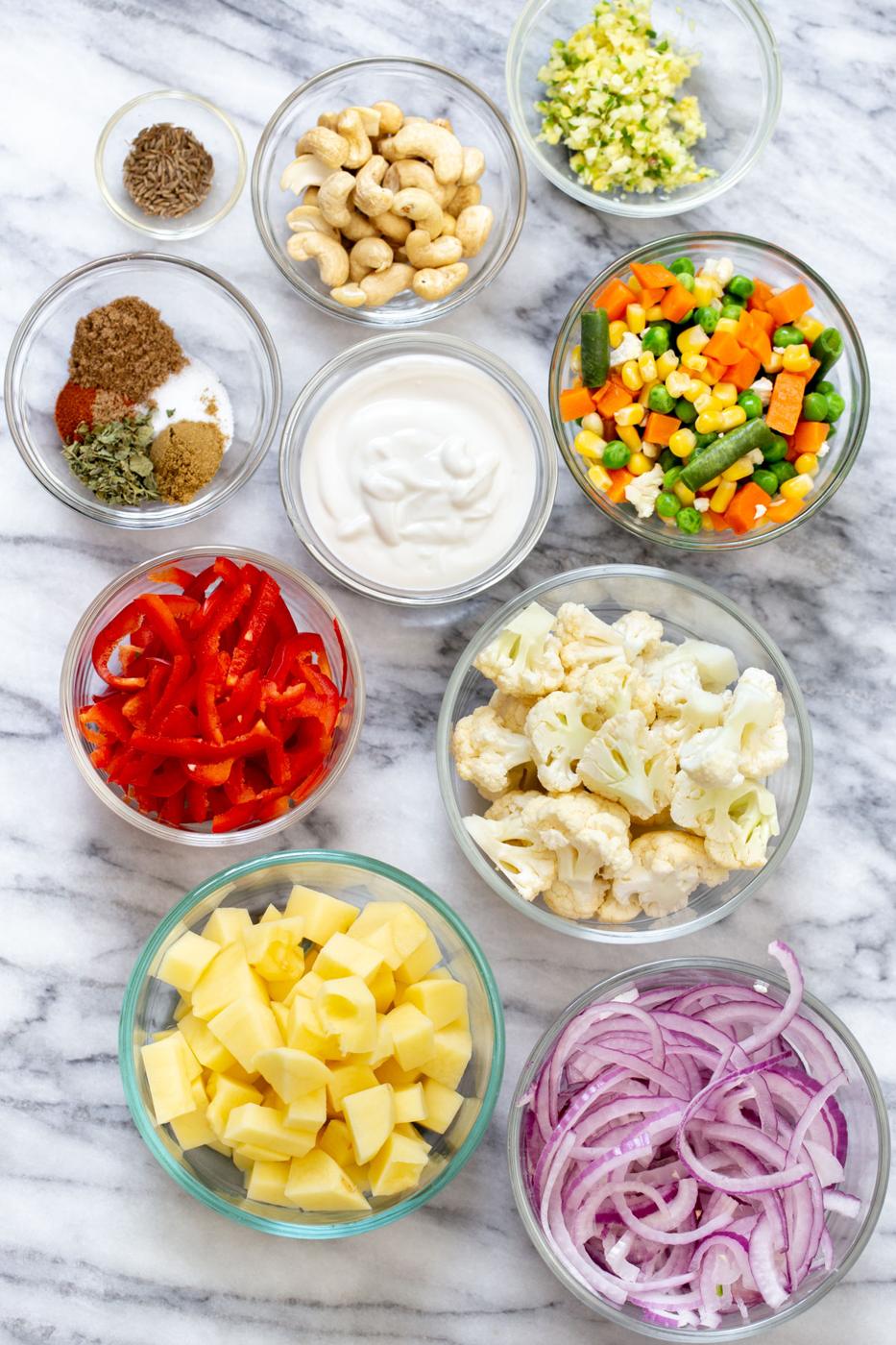ingredients used for making vegan diwani handi vegetables