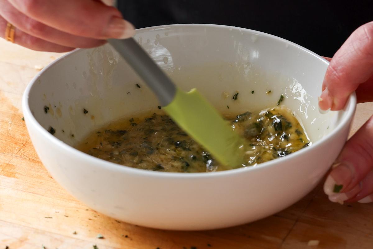 mixing the Italian dressing together