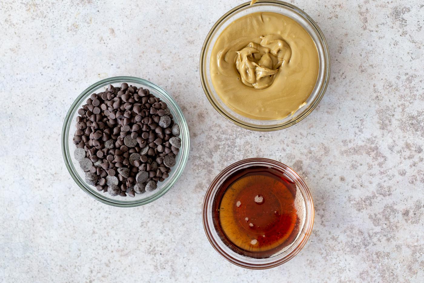 ingredients needed for making vegan chocolate fudge on a kitchen counter