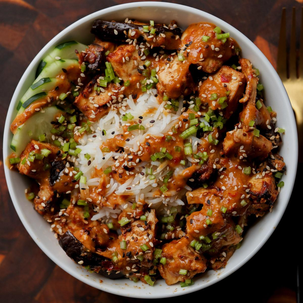 Baked Eggplant and Tofu in Peanut Sauce (1 pan Gluten-free)