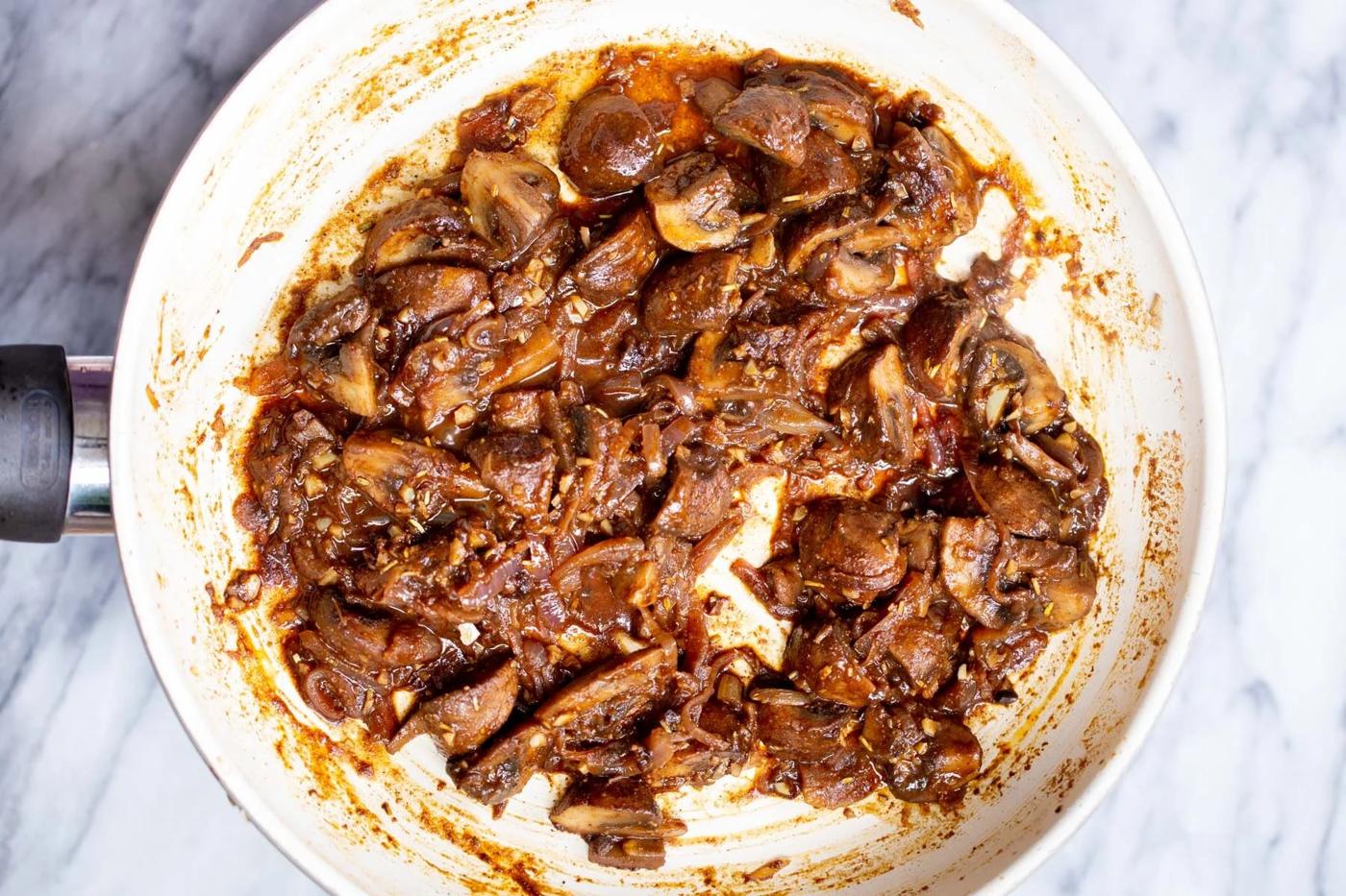 mushrooms in a sauteeing pan