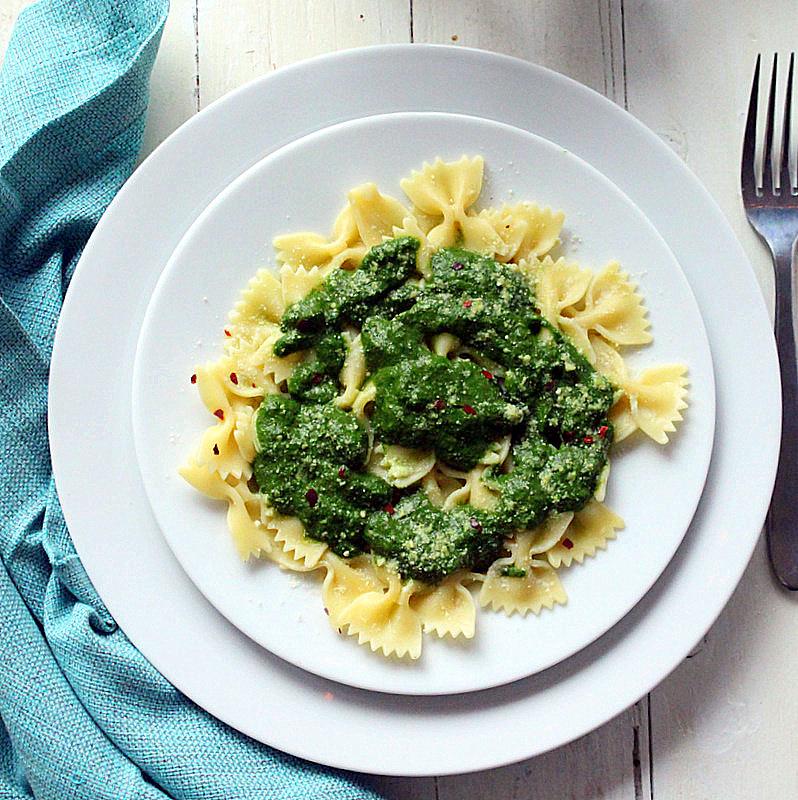 Farfalle with Swiss Chard Pesto. vegan