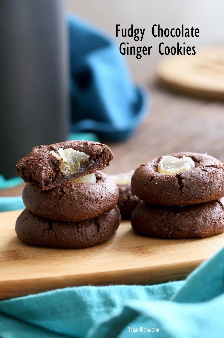 Fudgy Chocolate Cookies with Candied Ginger Gluten-free