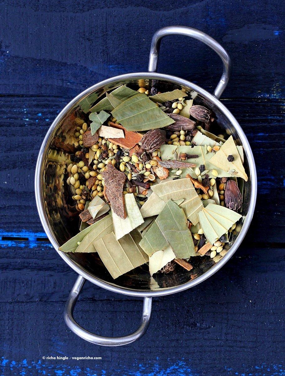 Garam Masala Recipe from my Book Pitzn's Indian Kitchen. "Garam" means hot and "Masala" in this context means blend of spices. Garam Masala spice blend is often used in Indian dishes. | VeganRicha.com