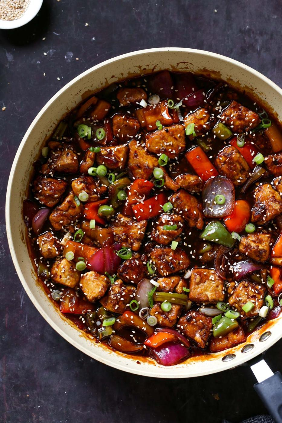 General Tso's tofu in the pan