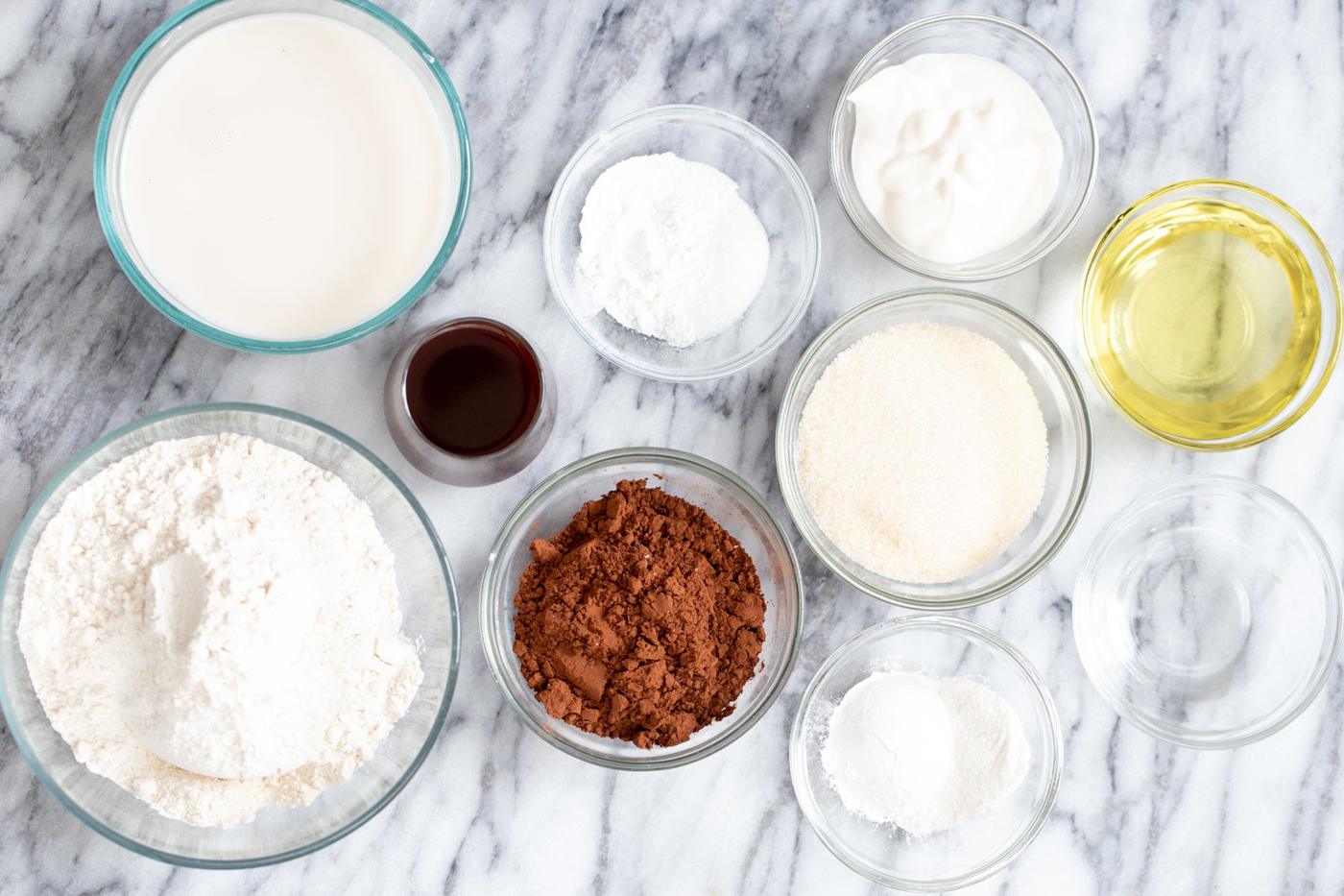 ingredients needed for making vegan German Chocolate Loaf Cakes