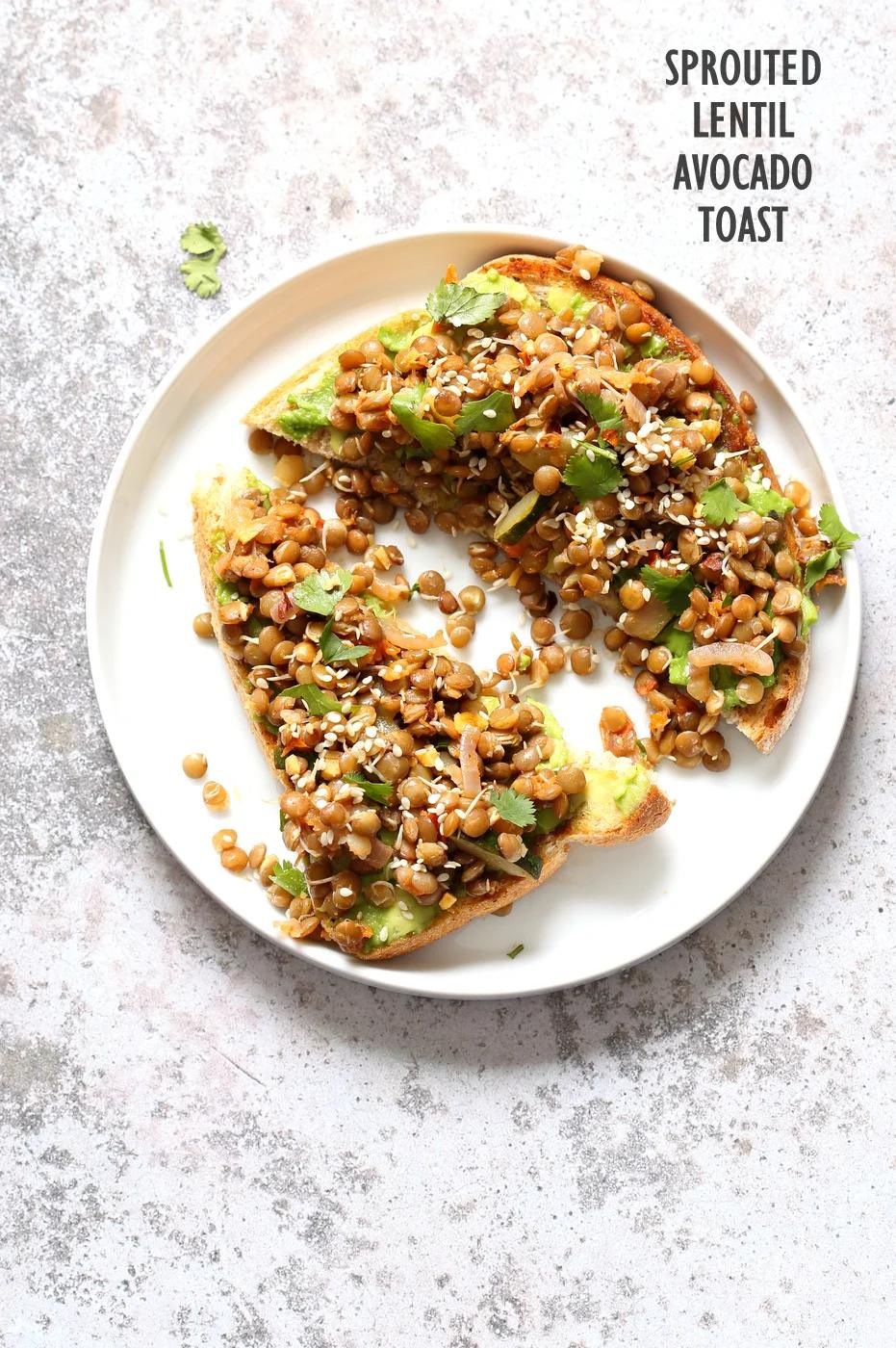 Ginger Coriander Sprouted Lentils Avocado Toast