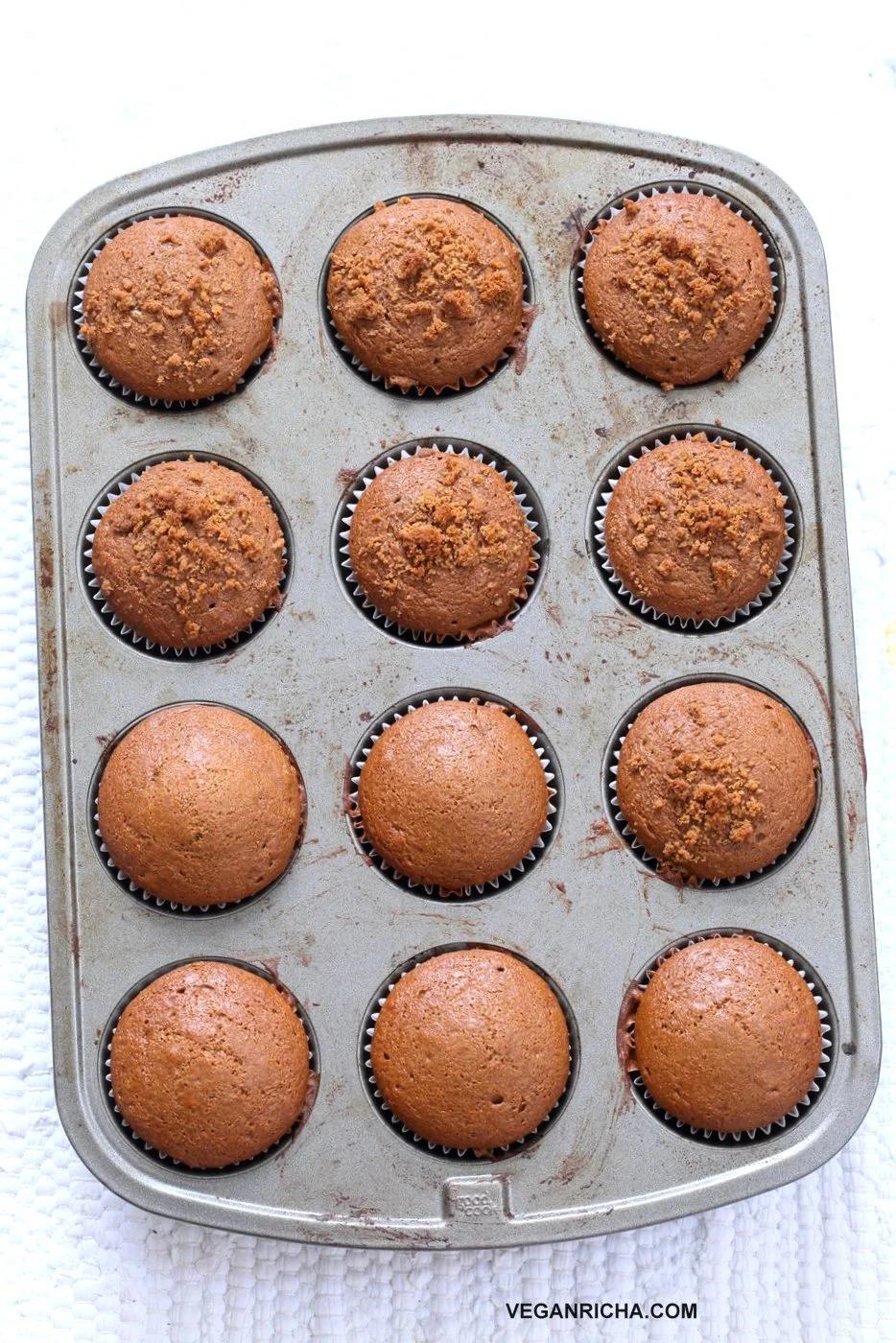Soft Moist Triple Ginger Gingerbread Muffins with candied, fresh and ground ginger and gingerbread spices. This muffin batter can be made in a blender! #Vegan #Nutfree #Soyfree #Recipe #veganricha | VeganRicha.com